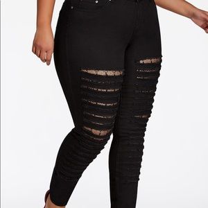 Ashley Stewart lace insert distressed jean